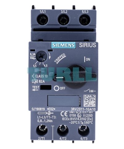 Siemens 3RV2011-1GA10 Motor Protection Circuit Breaker S00, 4.5–6.3A, Class 10 Original Brand New