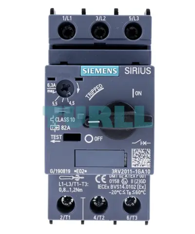 Siemens 3RV2011-1GA10 Motor Protection Circuit Breaker S00, 4.5–6.3A, Class 10 Original Brand New