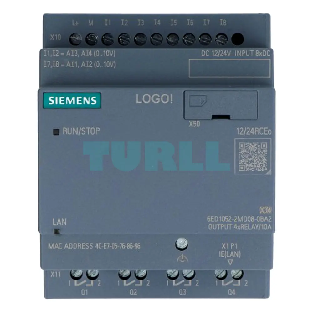 Siemens 6ED1052-2MD08-0BA2 LOGO! 12/24RCEO, Logic Module, 8 DI (4 AI), 4 DO Original Brand New 1 Siemens 6ED1052-2MD08-0BA2 LOGO! 12/24RCEO, Logic Module, 8 DI (4 AI), 4 DO Original Brand New