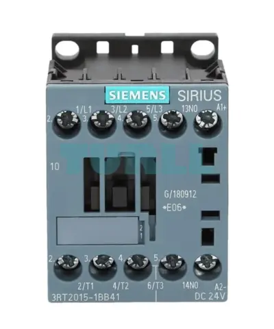 Siemens 3RT2015-1BB41 SIRIUS contactor, front view with coil and auxiliary-contact markings