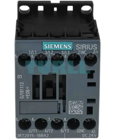 Siemens 3RT2015-1BB42 Power Contactor 7A, 3 kW, 3-Pole, 24V DC, AC-3/AC-3e