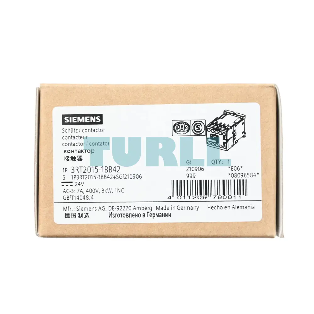 Siemens 3RT2015-1BB42 Power Contactor 7A, 3 kW, 3-Pole, 24V DC, AC-3/AC-3e Original Brand New 4 Siemens 3RT2015-1BB42 Power Contactor 7A, 3 kW, 3-Pole, 24V DC, AC-3/AC-3e