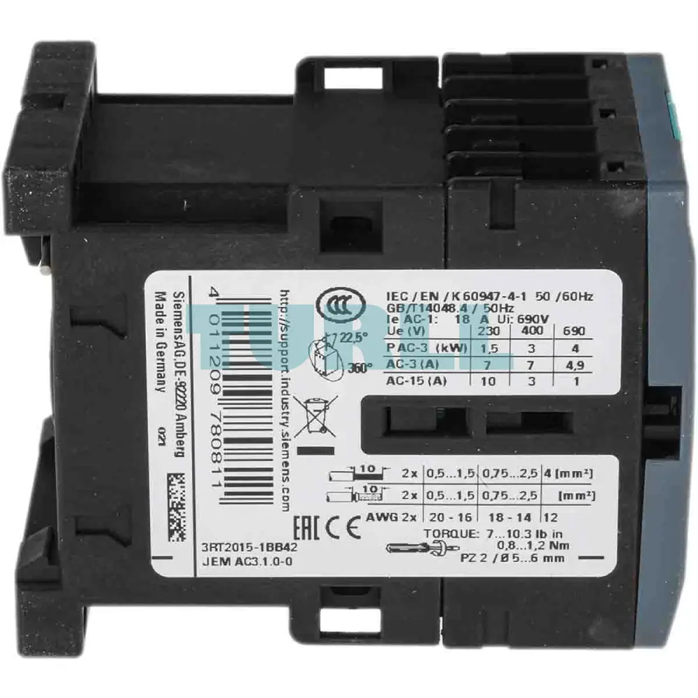 Siemens 3RT2015-1BB42 Power Contactor 7A, 3 kW, 3-Pole, 24V DC, AC-3/AC-3e Original Brand New 2 Siemens 3RT2015-1BB42 Power Contactor 7A, 3 kW, 3-Pole, 24V DC, AC-3/AC-3e