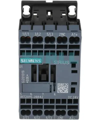 Siemens 3RT2015-2BB42 SIRIUS contactor, front view with coil and auxiliary-contact markings