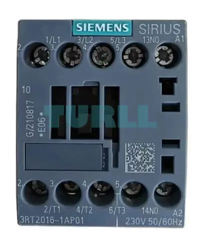 Siemens 3RT2016-1AP01 SIRIUS contactor, front view with coil and auxiliary-contact markings