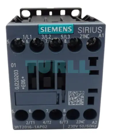 Siemens 3RT2016-1AP02 SIRIUS contactor, front view with coil and auxiliary-contact markings