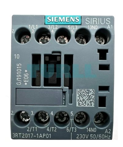 Siemens 3RT2017-1AP01 Power Contactor 12A, 5.5kW, 3-Pole, 230V AC, S00 Size