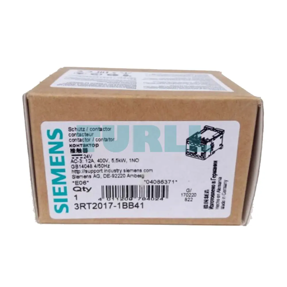 Siemens 3RT2017-1BB41 Power Contactor 12A, 5.5kW, 3-Pole, 24V DC, S00 Size Original Brand New 4 Siemens 3RT2017-1BB41 Power Contactor 12A, 5.5kW, 3-Pole, 24V DC, S00 Size