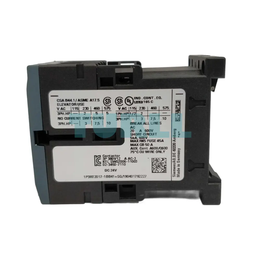 Siemens 3RT2017-1BB41 Power Contactor 12A, 5.5kW, 3-Pole, 24V DC, S00 Size Original Brand New 2 Siemens 3RT2017-1BB41 Power Contactor 12A, 5.5kW, 3-Pole, 24V DC, S00 Size