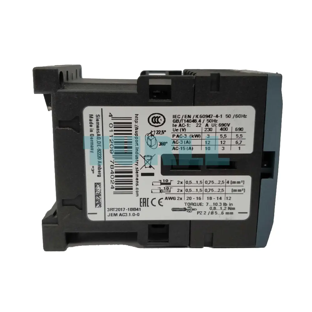 Siemens 3RT2017-1BB41 Power Contactor 12A, 5.5kW, 3-Pole, 24V DC, S00 Size Original Brand New 3 Siemens 3RT2017-1BB41 Power Contactor 12A, 5.5kW, 3-Pole, 24V DC, S00 Size