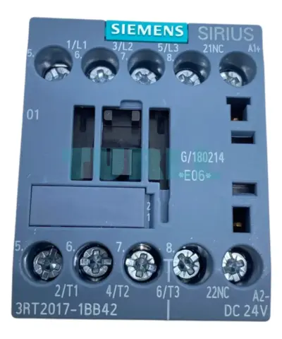 Siemens 3RT2017-1BB42 SIRIUS contactor, front view with coil and auxiliary-contact markings