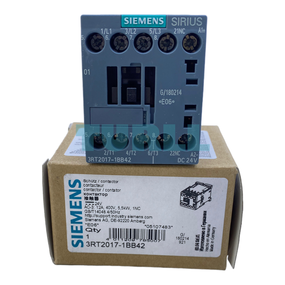 Siemens 3RT2017-1BB42 Power Contactor 12A, 3-Pole, 24V DC, 5.5kW/400V Original Brand New 6 Siemens 3RT2017-1BB42 Power Contactor 12A, 3-Pole, 24V DC, 5.5kW/400V