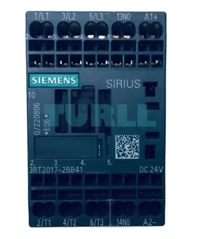 Siemens 3RT2017-2BB41 Power Contactor 12A, 3-Pole, 24V DC, AC-3e, 5.5kW, S00