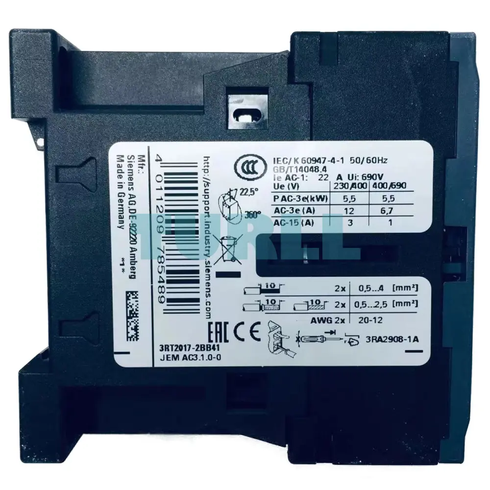 Siemens 3RT2017-2BB41 Power Contactor 12A, 3-Pole, 24V DC, AC-3e, 5.5kW, S00 Original Brand New 4 Siemens 3RT2017-2BB41 Power Contactor 12A, 3-Pole, 24V DC, AC-3e, 5.5kW, S00