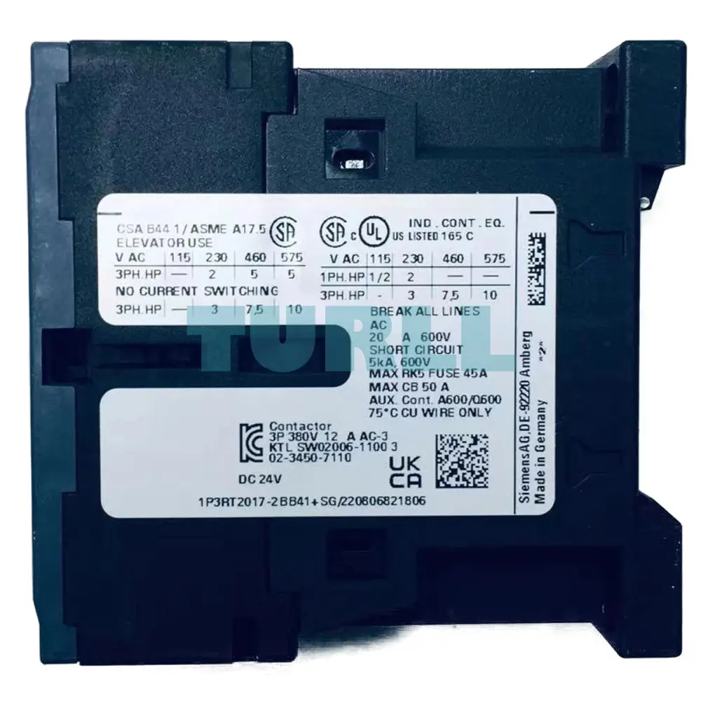 Siemens 3RT2017-2BB41 Power Contactor 12A, 3-Pole, 24V DC, AC-3e, 5.5kW, S00 Original Brand New 5 Siemens 3RT2017-2BB41 Power Contactor 12A, 3-Pole, 24V DC, AC-3e, 5.5kW, S00