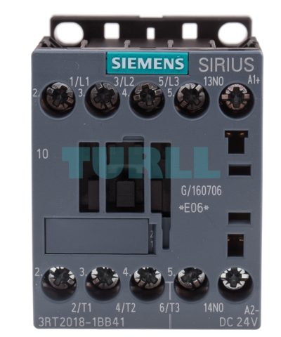 Siemens 3RT2018-1BB41 Power Contactor 16A, 7.5 kW, 3-Pole, 24V DC Coil, AC-3/AC-3e, S00 Size