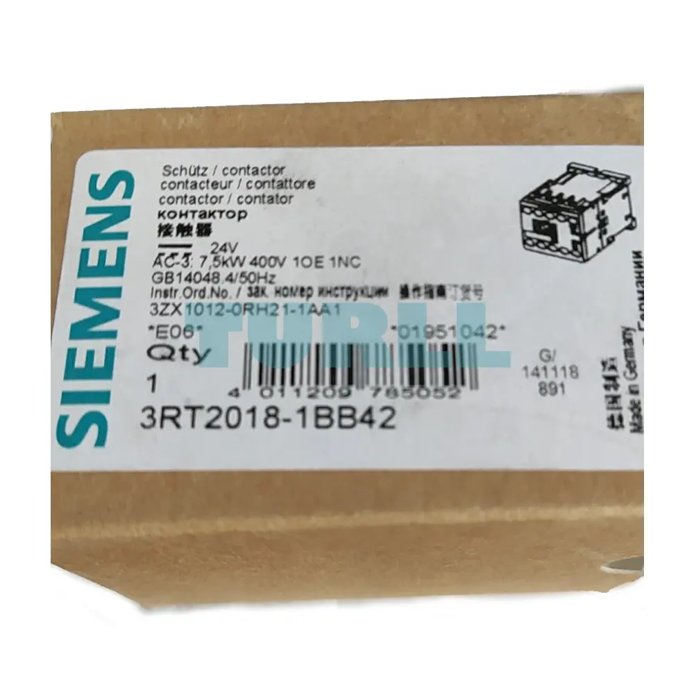 Siemens 3RT2018-1BB42 Power Contactor 16A, 7.5kW, 3-Pole, 24V DC Original Brand New 4 Siemens 3RT2018-1BB42 Power Contactor 16A, 7.5kW, 3-Pole, 24V DC