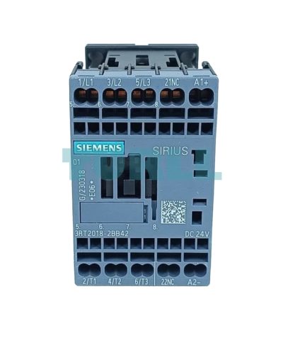 Siemens 3RT2018-2BB42 Power Contactor 3-Pole, 16A, 7.5 kW, 24V DC, S00, Spring-Loaded Terminal