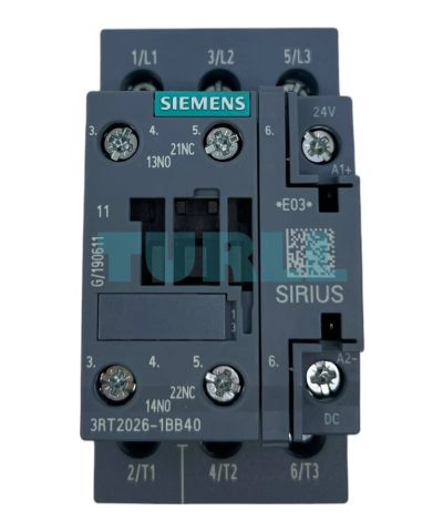 Siemens 3RT2026-1BB40 Power Contactor 25A, 11kW, 3-Pole, 24V DC, 1NO+1NC, S0 Size