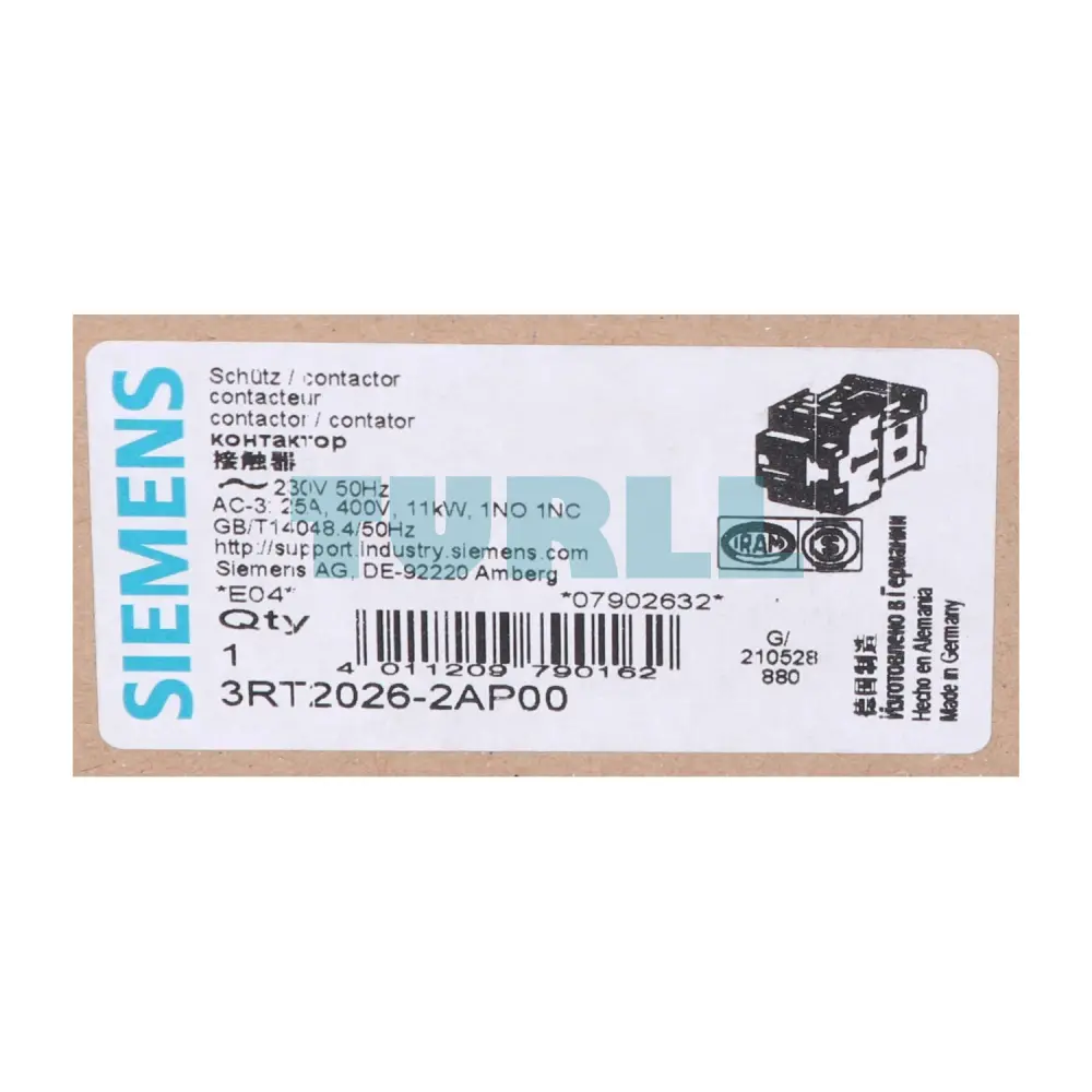 Siemens 3RT2026-2AP00 Power Contactor 25A, 11 kW / 400V, 3-Pole, 230V AC Original Brand New 4 Siemens 3RT2026-2AP00 Power Contactor 25A, 11 kW / 400V, 3-Pole, 230V AC