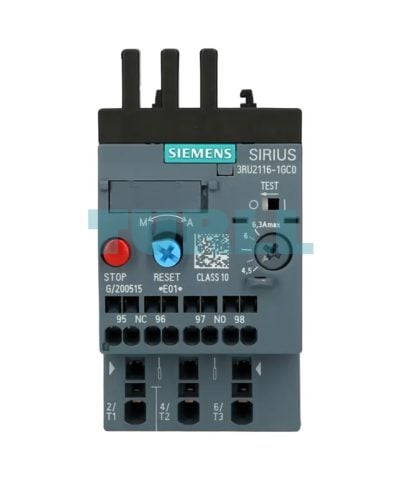 Siemens 3RU2116-1GC0 Overload Relay 4.5–6.3A, Thermal Motor Protection, Class 10, Size S00