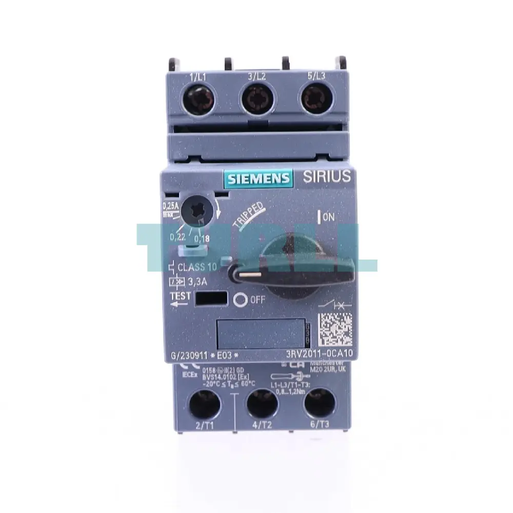 Siemens 3RV2011-0CA10 S00 Motor Protection Circuit Breaker, CLASS 10, 0.18-0.25A N-Release, 3.3A Original Brand New 1 Siemens 3RV2011-0CA10 S00 Motor Protection Circuit Breaker, CLASS 10, 0.18-0.25A N-Release, 3.3A