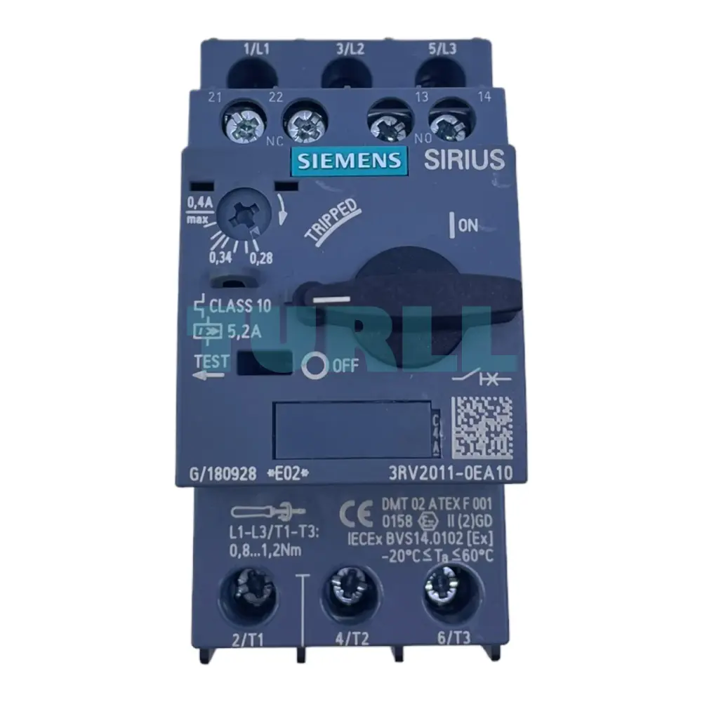 Siemens 3RV2011-0EA10 Motor Protection Circuit Breaker, S00 Size, Class 10 Original Brand New 1 Siemens 3RV2011-0EA10 Motor Protection Circuit Breaker, S00 Size, Class 10