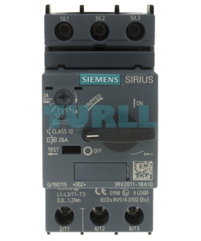 Siemens 3RV2011-1BA10 S00 Motor Protection Circuit Breaker, CLASS 10, 1.4–2 A