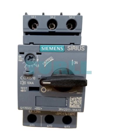 Siemens 3RV2011-1HA10 Motor Protection Circuit Breaker, Size S00, Class 10, 5.5–8 A
