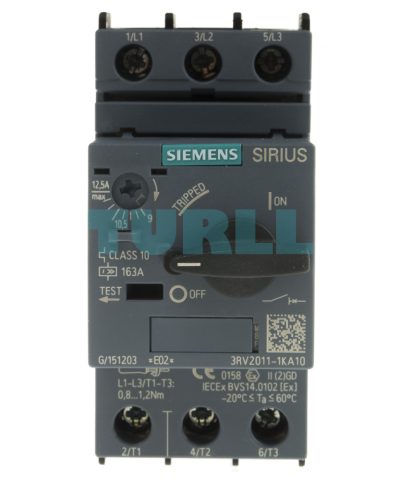 Siemens 3RV2011-1KA10 S00 Motor Protection Circuit Breaker, 9–12 A, CLASS 10, 163 A