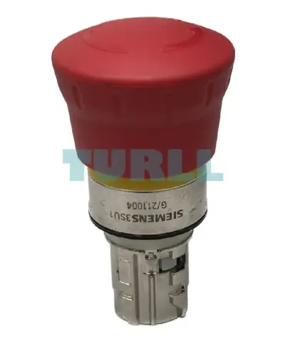 Siemens 3SU1050-1HB20-0AA0 Emergency Stop Mushroom Pushbutton, 22mm, Metal Red E-Stop, Positive Latching