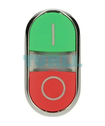 Siemens 3SU1050-3AB42-0AK0 Twin Pushbutton 22 mm, Metal, Green I/Red O, Flat