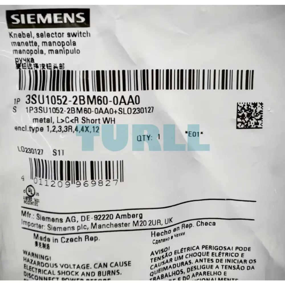 Siemens 3SU1052-2BM60-0AA0 Illuminable Selector Switch, 22mm, Metal Shiny White, 3 Position Momentary I-O-II Original Brand New 3 Siemens 3SU1052-2BM60-0AA0 Illuminable Selector Switch, 22mm, Metal Shiny White, 3 Position Momentary I-O-II