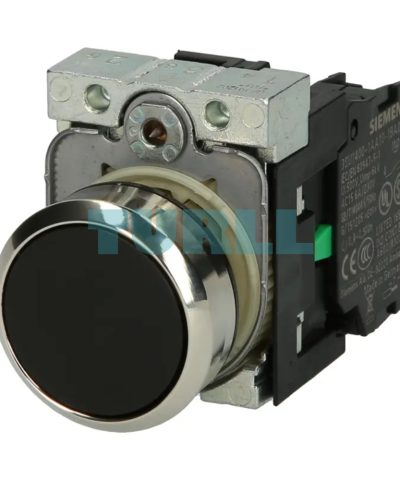 Siemens 3SU1150-0AB10-1BA0 Metal Pushbutton Switch, 22 mm, Flat Black, 1 NO, Momentary