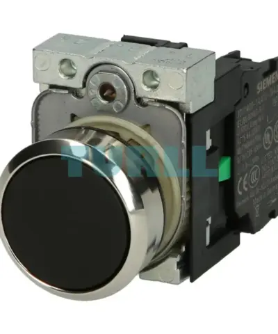 Siemens 3SU1150-0AB10-1BA0 Metal Pushbutton Switch, 22 mm, Flat Black, 1 NO, Momentary
