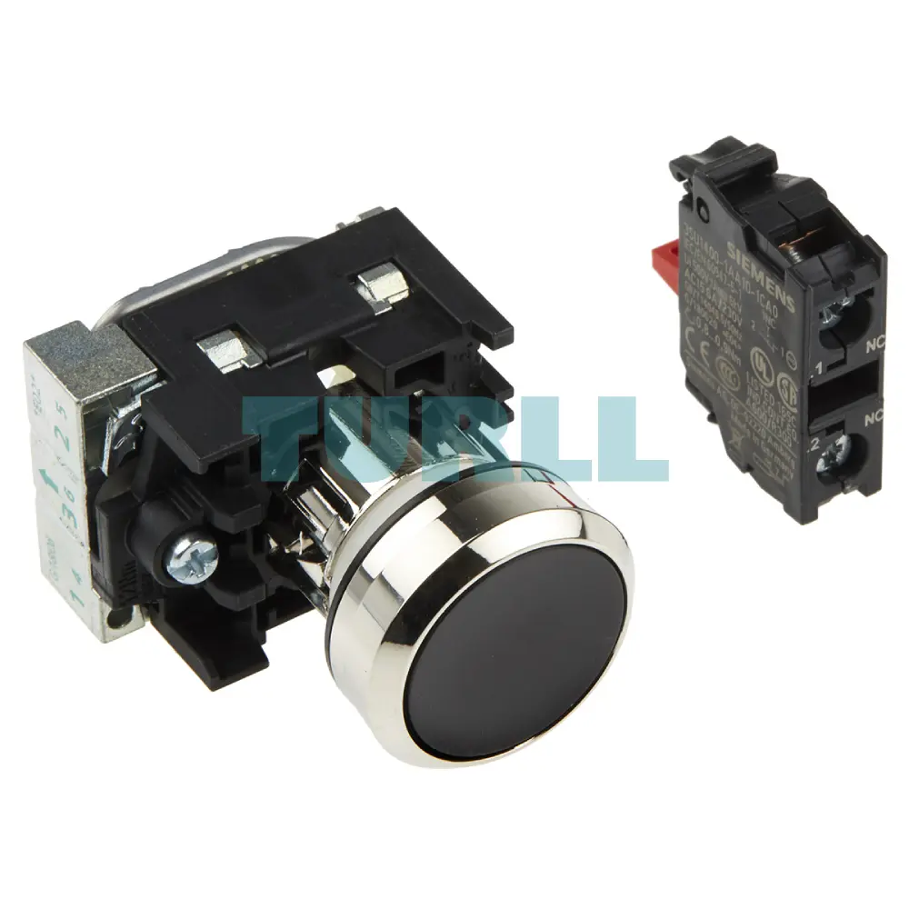Siemens 3SU1150-0AB10-1CA0 Pushbutton, 22mm Round Metal Black, Flat Momentary Switch with Holder Original Brand New 1 Siemens 3SU1150-0AB10-1CA0 Pushbutton, 22mm Round Metal Black, Flat Momentary Switch with Holder