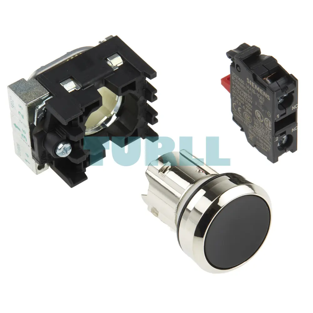 Siemens 3SU1150-0AB10-1CA0 Pushbutton, 22mm Round Metal Black, Flat Momentary Switch with Holder Original Brand New 3 Siemens 3SU1150-0AB10-1CA0 Pushbutton, 22mm Round Metal Black, Flat Momentary Switch with Holder