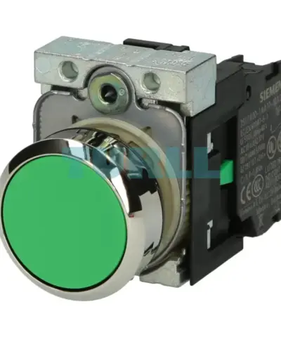 Siemens 3SU1150-0AB40-1BA0 Pushbutton, 22mm, Round Green, Metal Momentary Switch 1NO