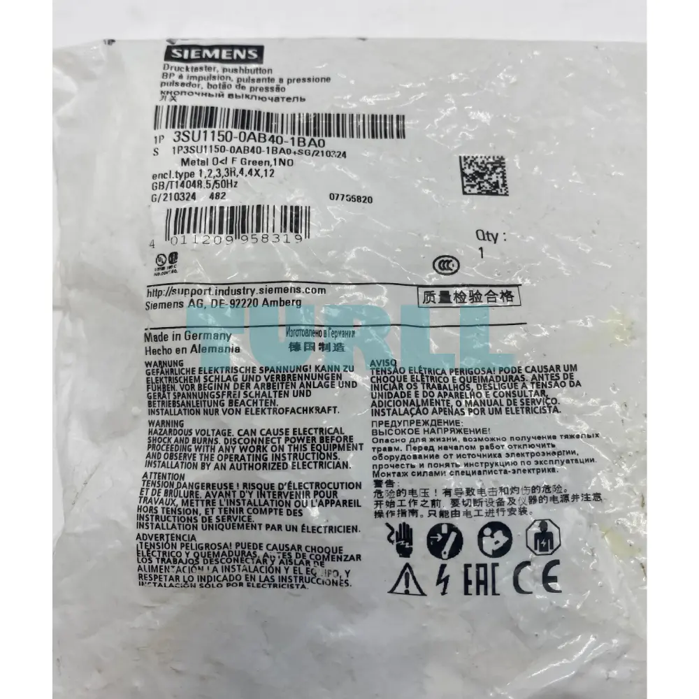 Siemens 3SU1150-0AB40-1BA0 Pushbutton, 22mm, Round Green, Metal Momentary Switch 1NO Original Brand New 3 Siemens 3SU1150-0AB40-1BA0 Pushbutton, 22mm, Round Green, Metal Momentary Switch 1NO