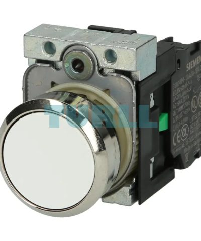 Siemens 3SU1150-0AB60-1BA0 Metal Pushbutton Switch, 22mm, White Flat Momentary, 1N
