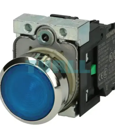 Siemens 3SU1152-0AB50-1BA0 Illuminated Pushbutton, 22mm, Blue, Metal, Momentary Contact, 24V AC/DC
