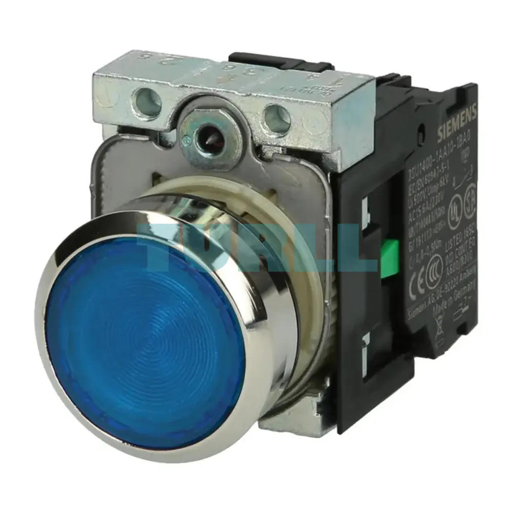 Siemens 3SU1152-0AB50-1BA0 Illuminated Pushbutton, 22mm, Blue, Metal, Momentary Contact, 24V AC/DC Original Brand New 1 Siemens 3SU1152-0AB50-1BA0 Illuminated Pushbutton, 22mm, Blue, Metal, Momentary Contact, 24V AC/DC