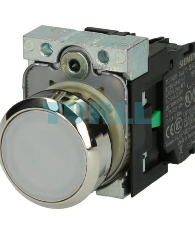 Siemens 3SU1152-0AB60-1BA0 Illuminated Pushbutton Switch 22mm Metal, White Flat Button, 24V AC/DC LED