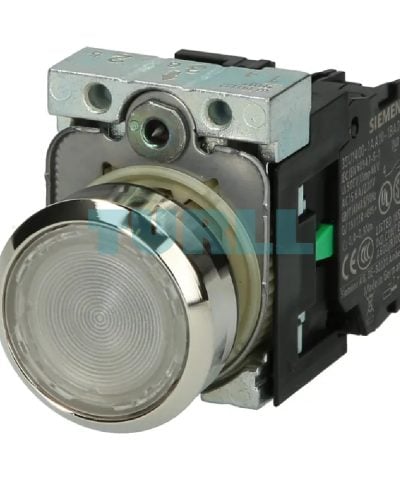 Siemens 3SU1152-0AB70-1BA0 Illuminated Pushbutton, 22 mm, Clear Flat Momentary Pushbutton, 24V AC/DC