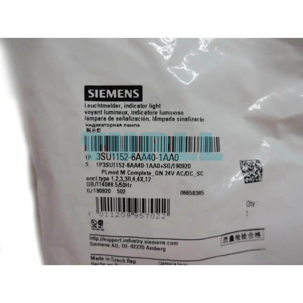 Siemens 3SU1152-6AA40-1AA0 Indicator Light, 22mm, Round Green LED, Metal, 24V AC/DC Original Brand New 3 Siemens 3SU1152-6AA40-1AA0 Indicator Light, 22mm, Round Green LED, Metal, 24V AC/DC