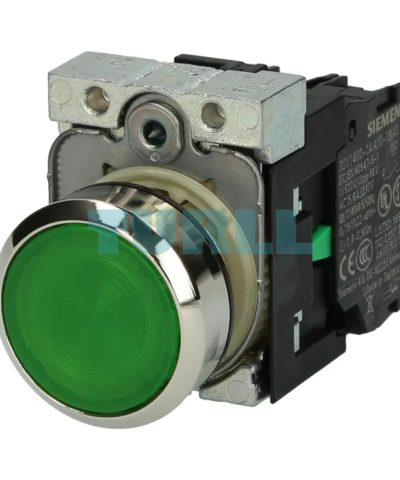 Siemens 3SU1156-0AB40-1BA0 Illuminated Pushbutton 22mm, Green, Metal, Momentary, 230V LED