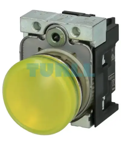 Siemens 3SU1156-6AA30-1AA0 22mm, Yellow LED Indicator Light, Metal, Round, 230V AC