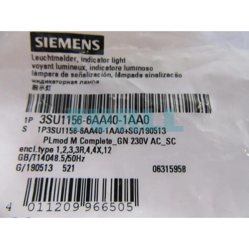 Siemens 3SU1156-6AA40-1AA0 Green LED Indicator Light, 22mm, Metal, Smooth Lens, 230V AC Original Brand New 4 Siemens 3SU1156-6AA40-1AA0 Green LED Indicator Light, 22mm, Metal, Smooth Lens, 230V AC