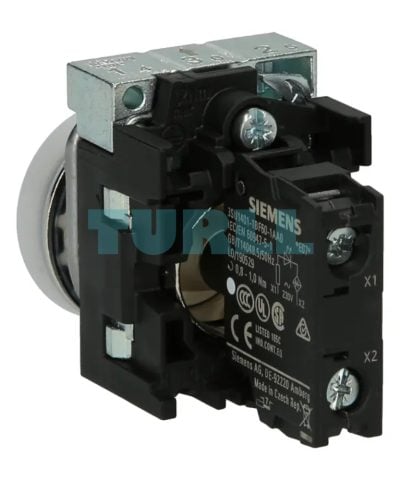 Siemens 3SU1156-6AA60-1AA0 Indicator Light, 22mm, Round, Metal, LED Signal Lamp, White Lens, 230V AC