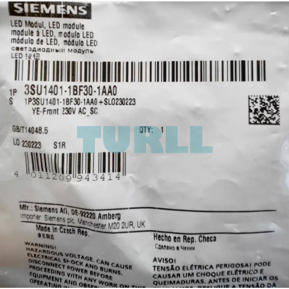 Siemens 3SU1401-1BF30-1AA0 LED Module, Yellow 230V AC, Screw Terminal, Front Plate Mounting Original Brand New 3 Siemens 3SU1401-1BF30-1AA0 LED Module, Yellow 230V AC, Screw Terminal, Front Plate Mounting